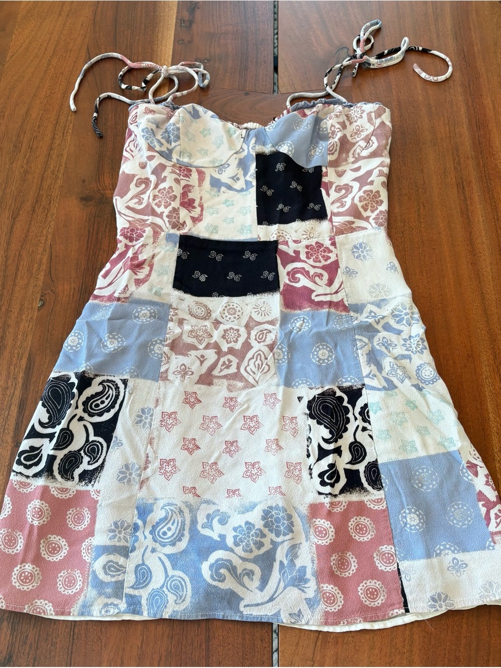 Wilfred Patchwork Mini Dress in Blue, Pink & Black